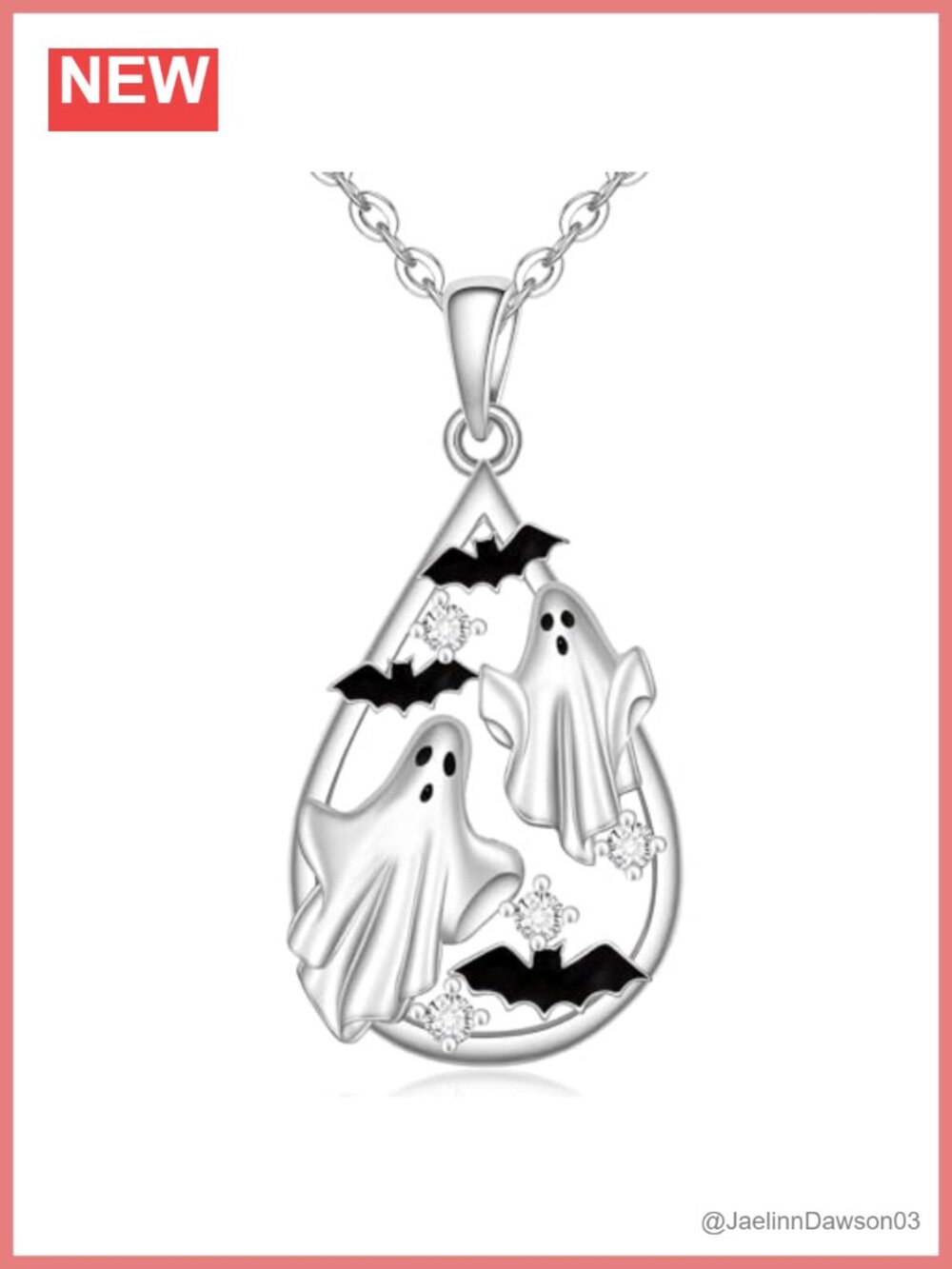 Sterling Silver Ghost Pendant Necklace Halloween Jewelry Gift